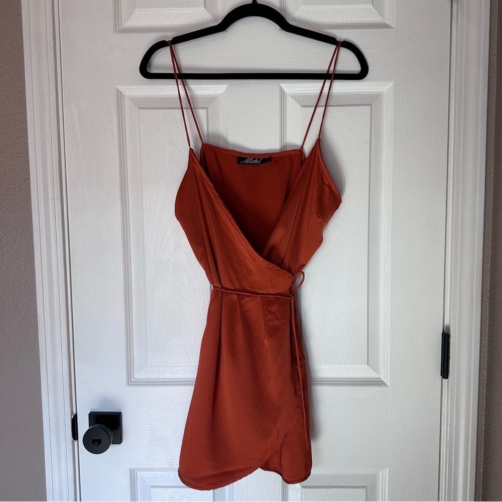 Motel Rocks Rust Wrap Mini Dress